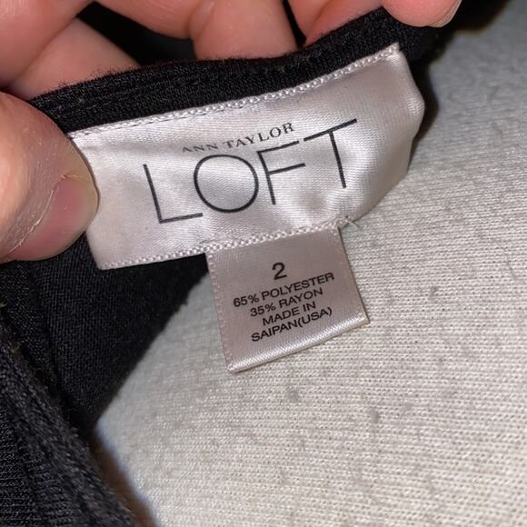 LOFT Black Midi Dress Pleated Skirt w/ Belt Sz 2 Polyester Stretch V-neck - Picture 7 of 13